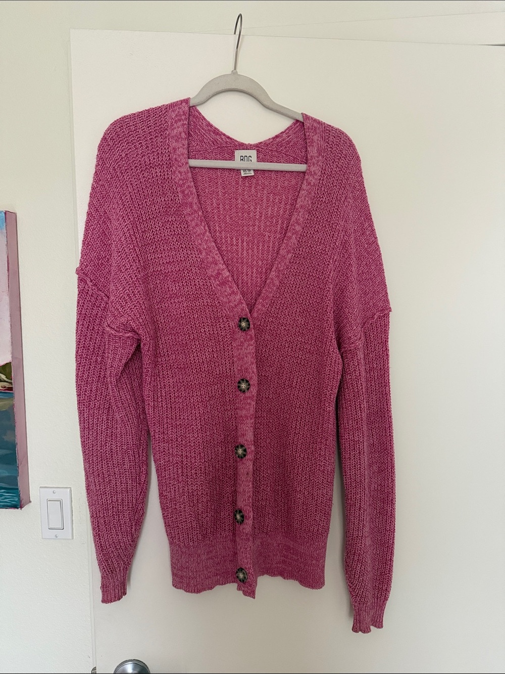 BDG Raspberry Pink V‑Neck Button Front Cardigan
